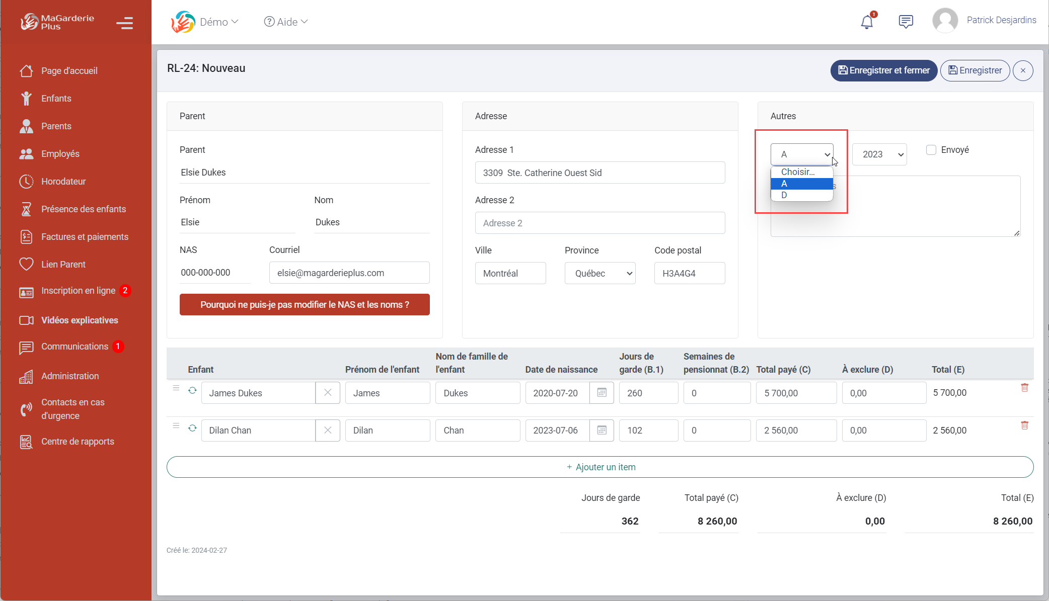 Module de production des relevés 24