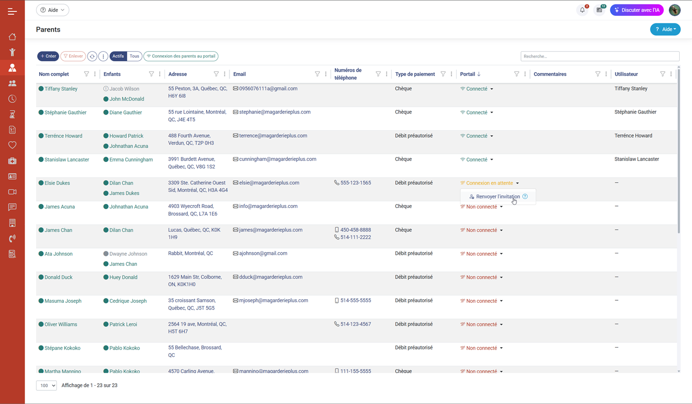 MaGarderie Plus Gestion des fiches parents